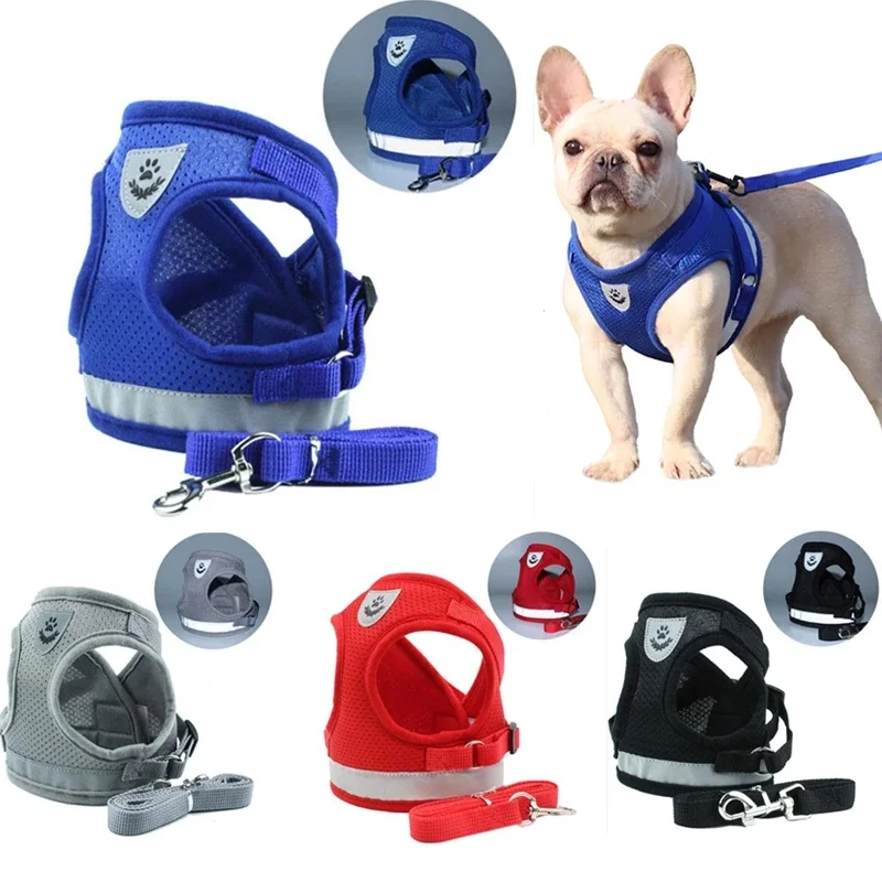 

Vest Harness Leash Adjustable Mesh Vest Dog Harness Collar Chest Strap Leash Harnesses With Traction Rope