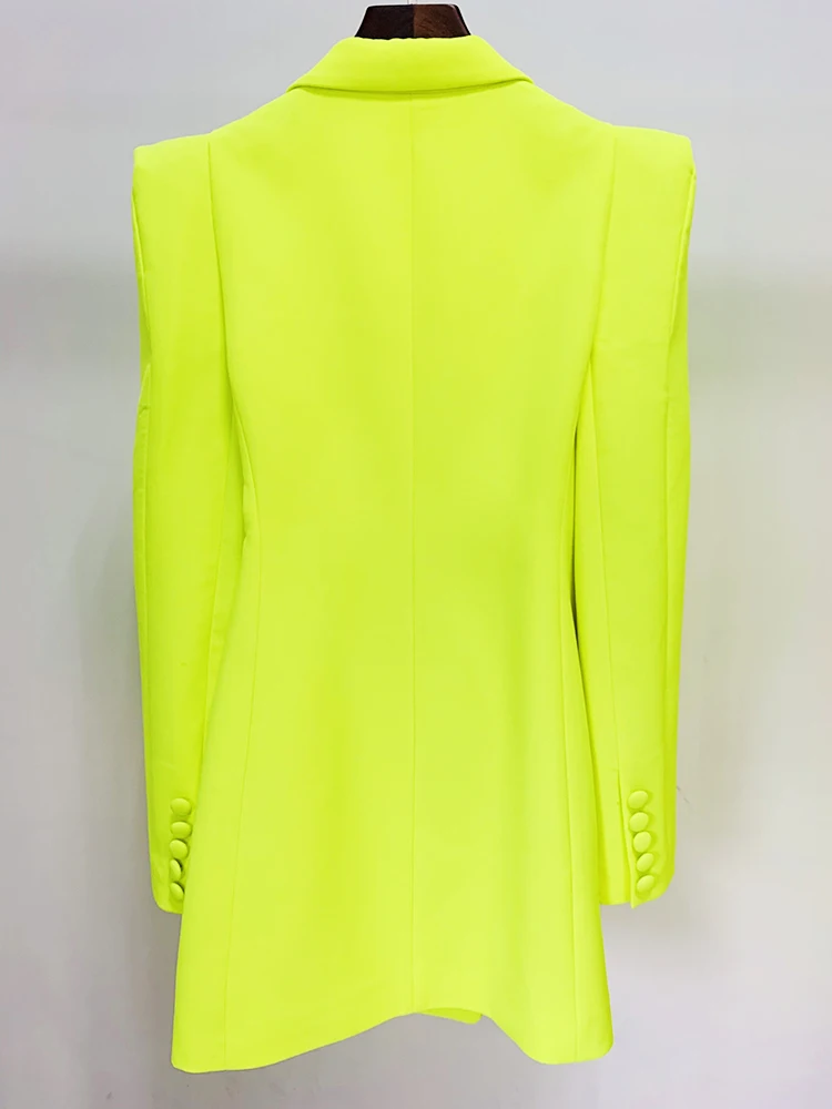 HIGH QUALITY Newest Fashion 2023 Designer Jacket Women Peak Strong Shoulder Double Breasted Long Blazer Fluorescein