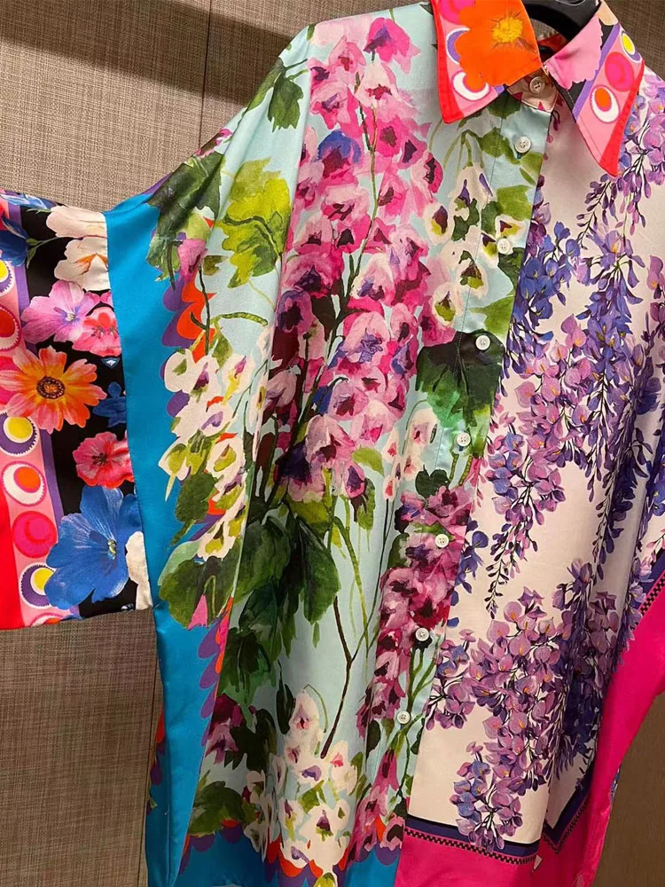 AELESEEN Модная шелковая Сицилийская блузка 2022 с рукавом-бабочкой фиолетового цвета