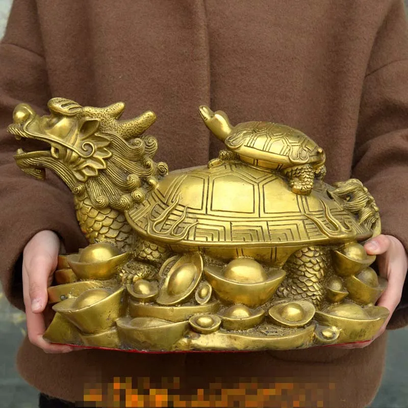 

large HOME Living room Store FENG SHUI talisman golden dragon turtle COPPER statue Bring wealth good luck Town house
