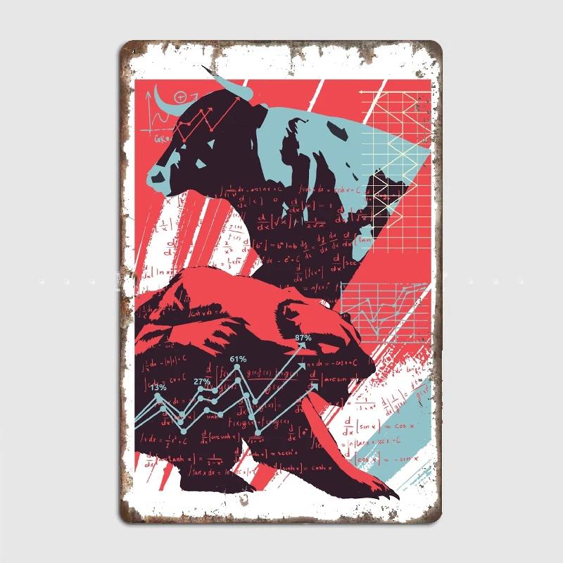 

Bull vs. Bear Stock Market Metal Tin Sign Truck Indoor and Outdoor Home Bar Coffee Kitchen Wall Decoration