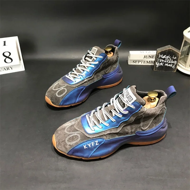 

New men's shoes trend personality fashion high top sneakers over fur lace-up thick soles increase casual shoes