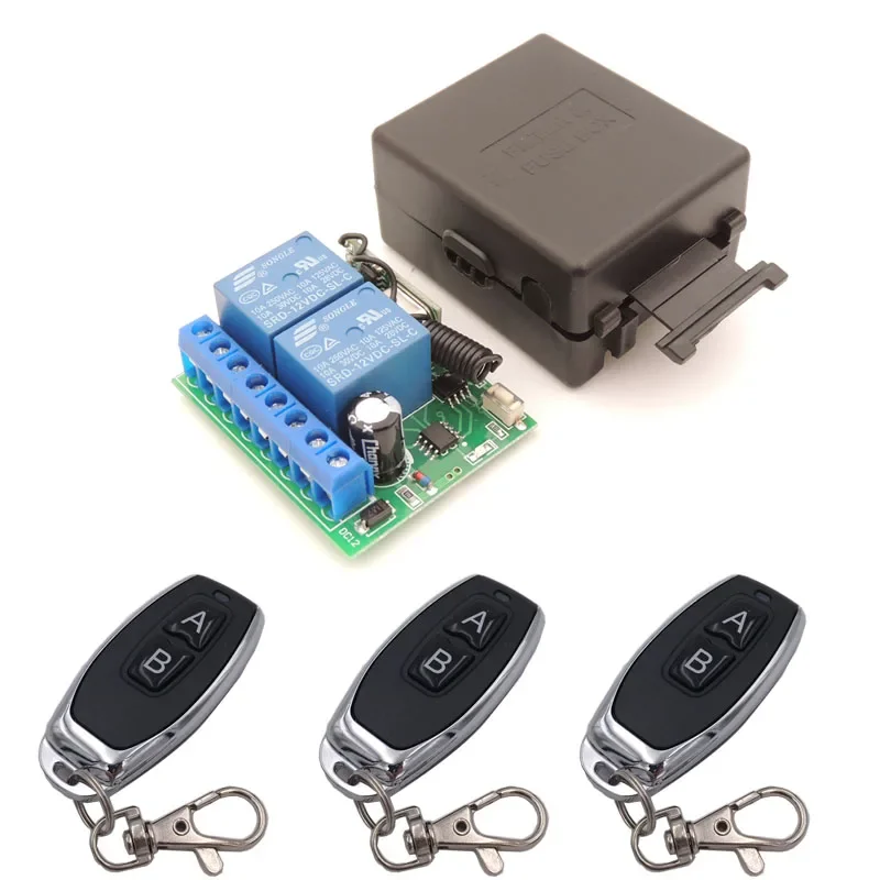 Пульт дистанционного управления 433 МГц, 12 В постоянного тока, 10 А, 2-х канальный релейный приемник и передатчик для положительного и отрицательного тока