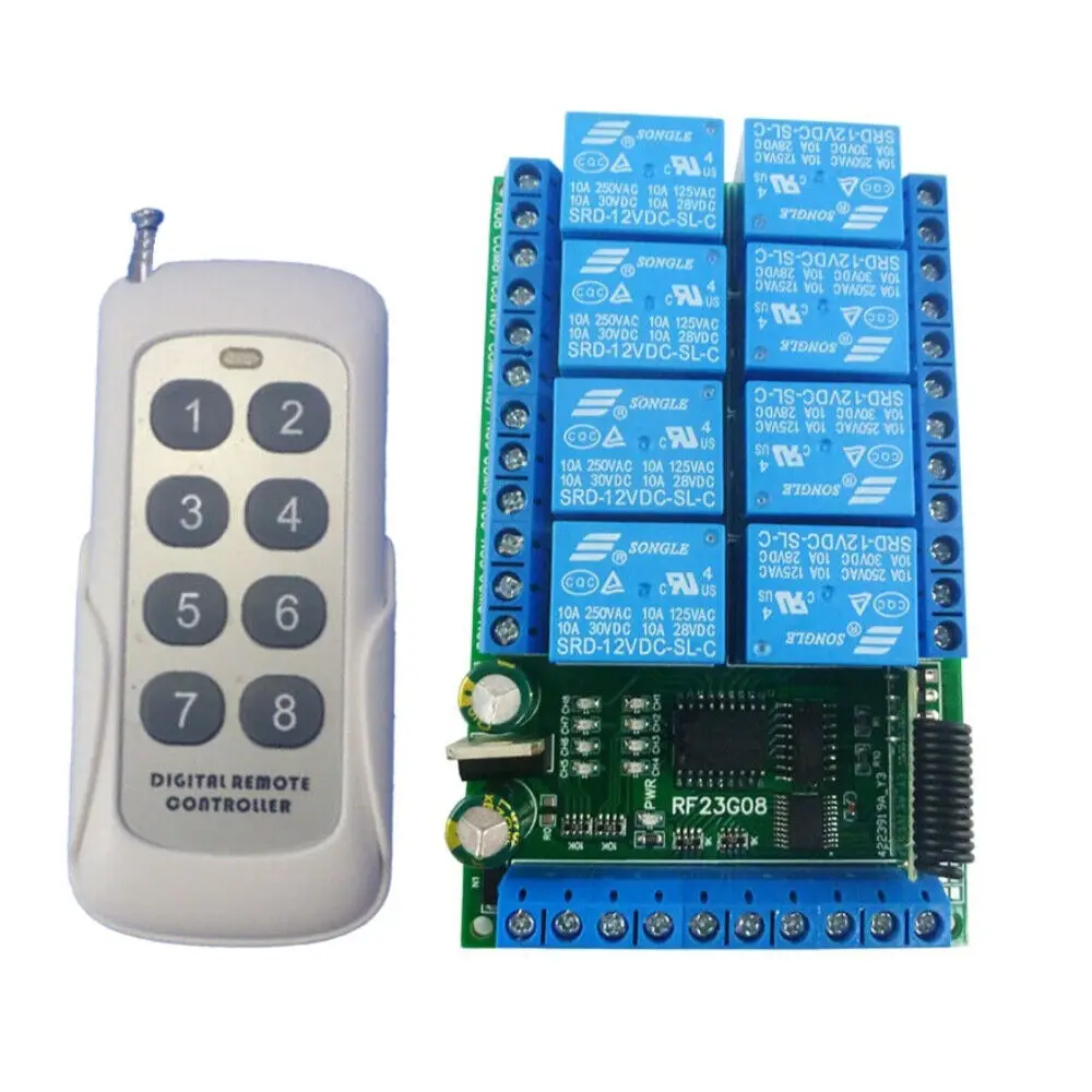 

Dc-Dc 5V 8Ch 433.92M Relay Rf Remote Control Wireless Timer Delay 0.2-2 S Low Pulse