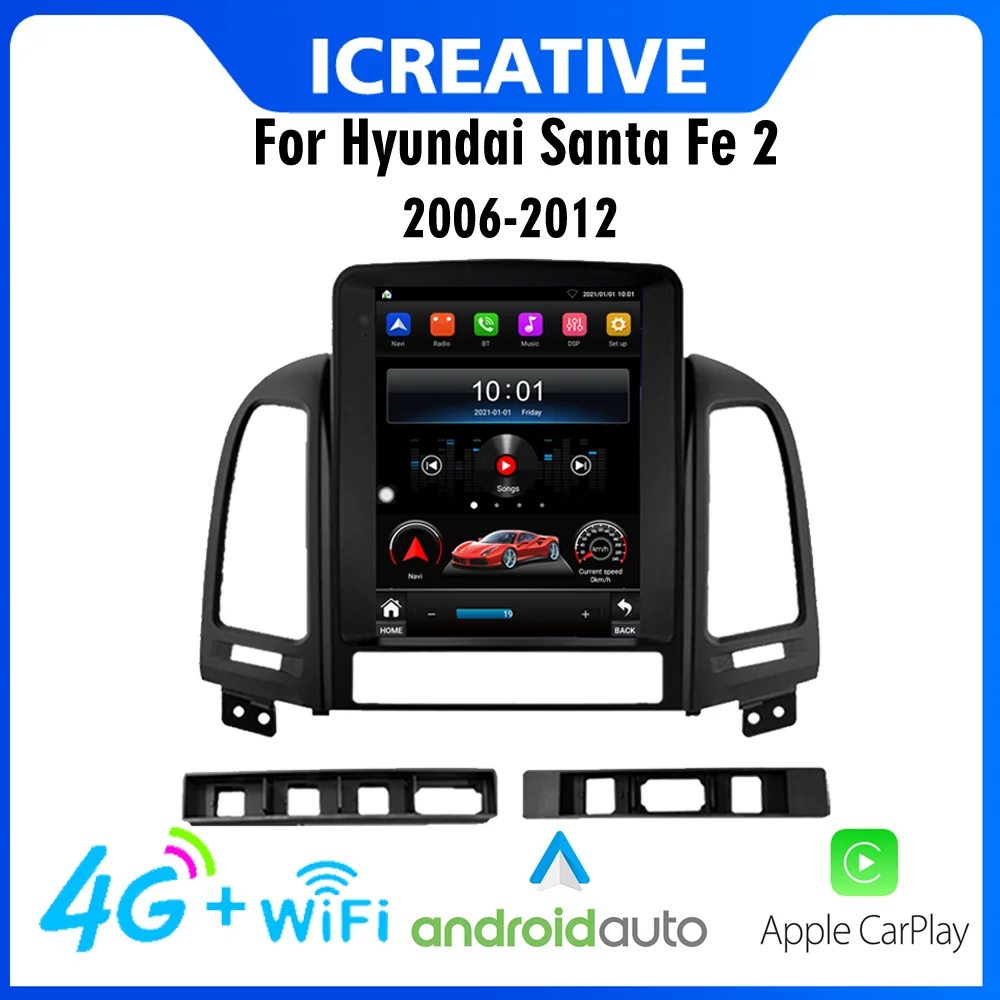 

Автомагнитола для Hyundai Santa Fe 2 2006-2012, 2 Din, Android, 4G, Carplay, сенсорный экран Tesla, GPS-навигация, мультимедийный плеер, стерео