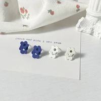 simple white blue flower alloy stud earrings for women cute fashion new earrings jewelry gift