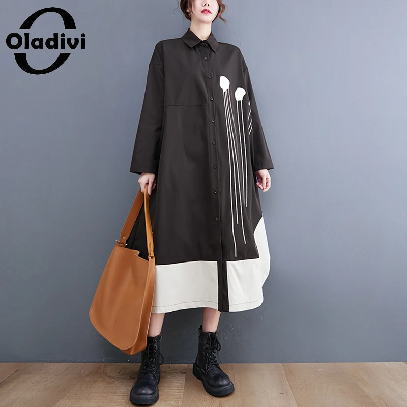 

Oladivi Plus Maxi Dress Fashion Women Long Sleeve Casual Loose Long Dresses 2022 Spring New Oversized Clothing 9868 3XL 4XL 5XL