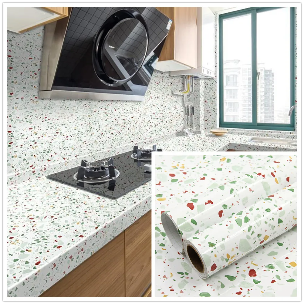 

Smooth Wallpaper Kitchen Cabinet Marble Oil Proof high Temperature Resistant Self-adhesive Wallpaper Desktop Waterproof Renovati