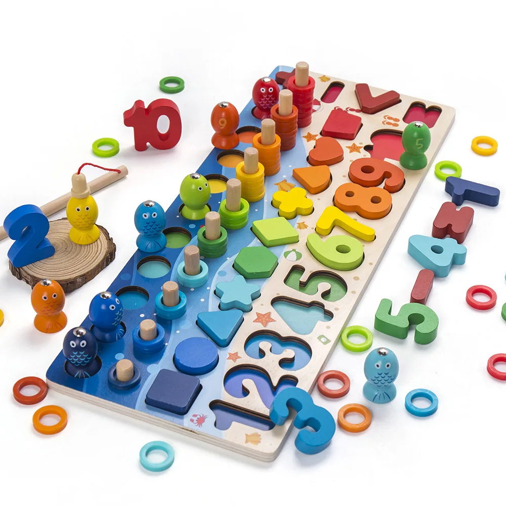 

Montessori Educational Wooden Toys Preschool Counting Geometry Busy Board Games Learn Sorter Fishing Math Toys For Children Kids