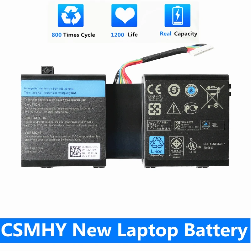 CSMHY Новый 2F8K3 Аккумулятор для ноутбука DELL Alienware 17 18 M17X R5 M18X R1 P18E P19E P18E001 ALW17D KJ2PX G33TT 14 8