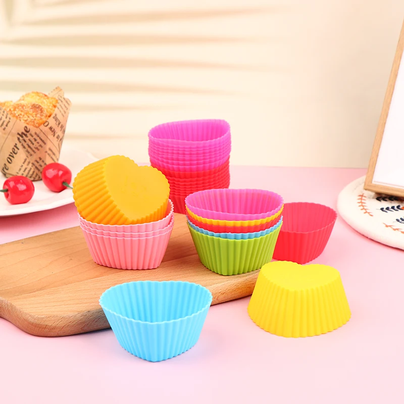 

10Pcs Silicone Cake Mold Heart Shaped Muffin Cupcake Baking Molds DIY Cupcake Making Mold Kitchen Bakeware Cake Tools
