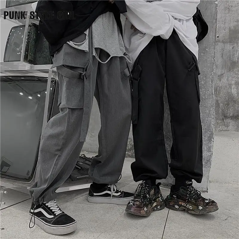 

Harajuku Gothic Cargo Pants Women Men Techwear Korean Hippie Black Loose Trousers Vintage Hip Hop Goth Baggy Gray Pants BF 2022
