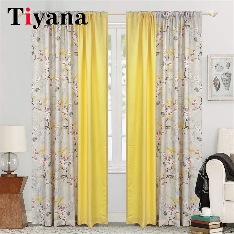 

Pastoral Yellow Flower Printing Curtains Living Room Linen Splicing Blackout Curtain For Bedroom Balcony Blinds Window Drapes