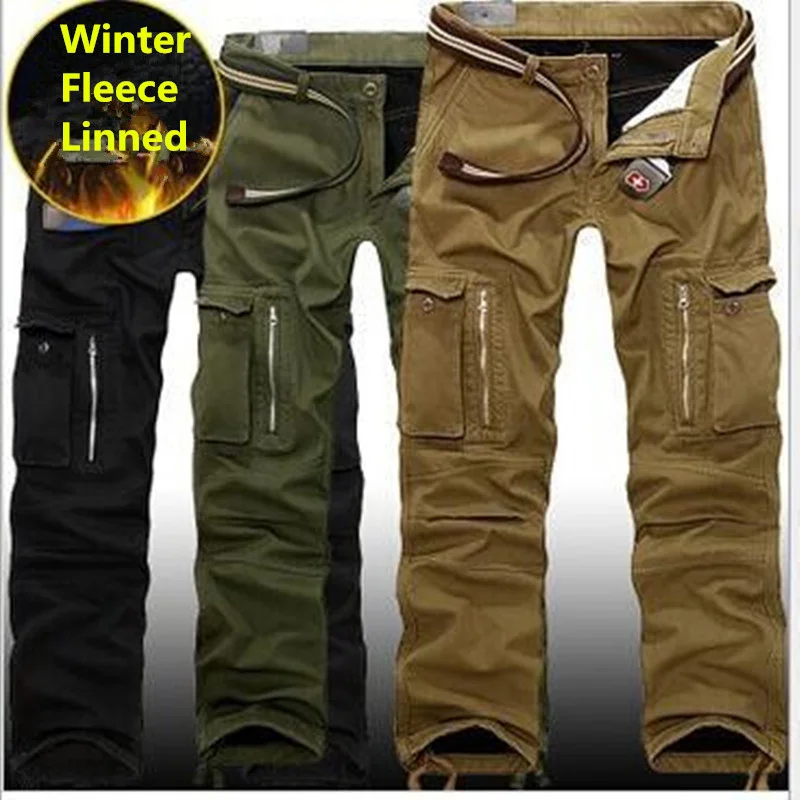 

Men Outdoor Sports Fleece Thermal Multi-pocket Overalls Winter Riding Climbing Hunting Army Training Warm Windproof Cargo Pants