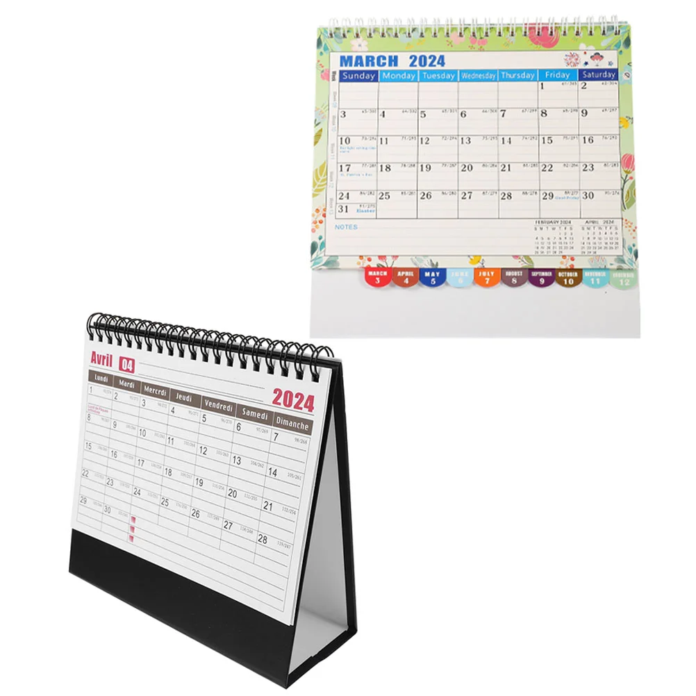 

2 Pcs Desktop Calendar Office Decor Ornament Decorate Small 2024 Iron Decorative
