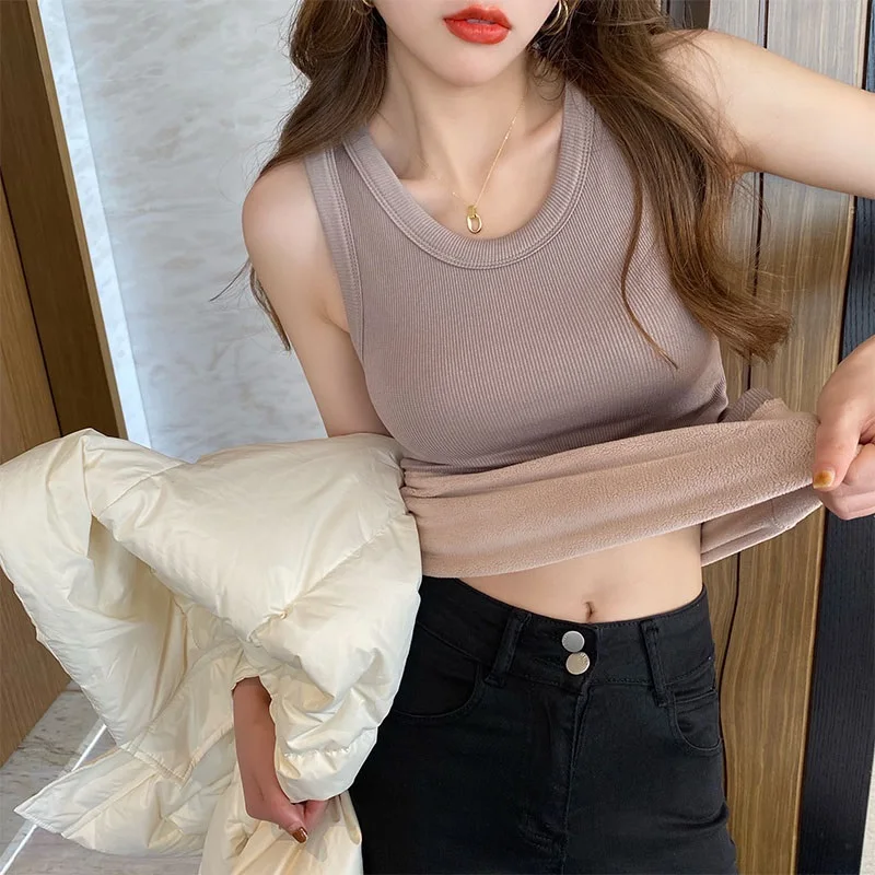 Warm Small Cami Women Outer Wear Winter Terry Integrated Fleece-lined Beau Back Suit Inner wear Base Dralon Top