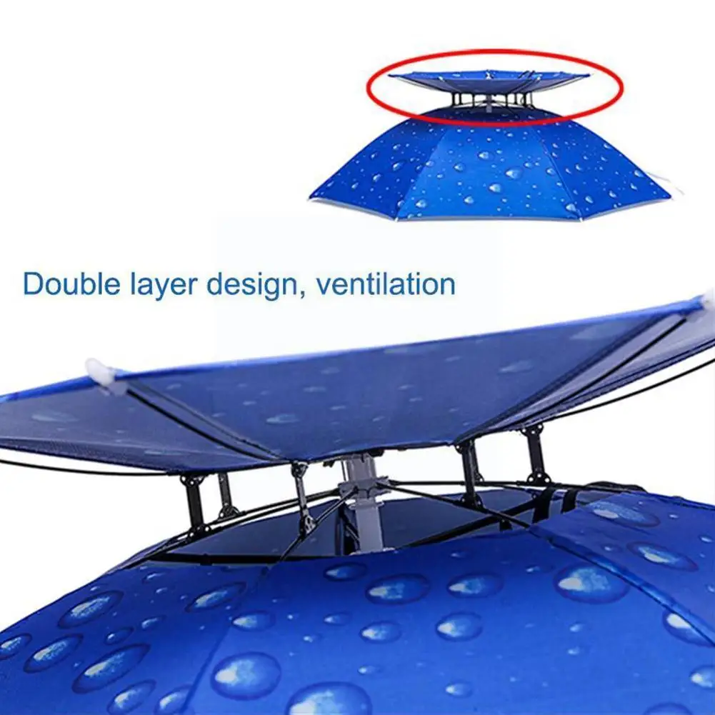 

Foldable Outdoor Umbrella Hat Anti-rain Anti-uv Gear Fishing Beach Double Caps Layer Umbrellas Rain Hat Hiking Travel O6t7