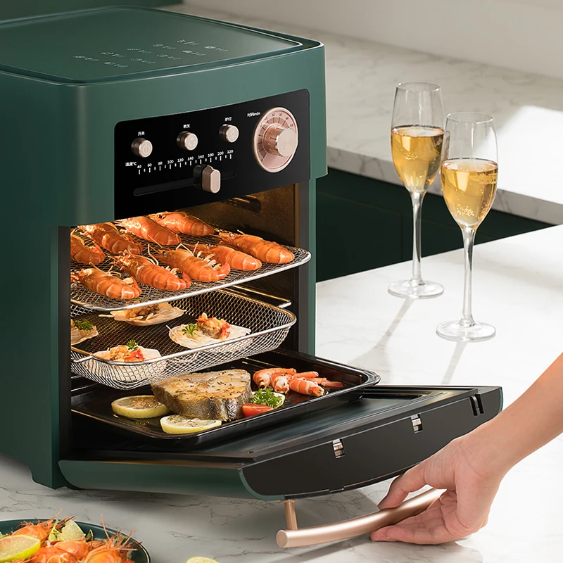 

Multifunction All in 1 Air Fryer Oven Square Deep Fryer Green Retro Manual 15L Capacity No Oil Air Fryer