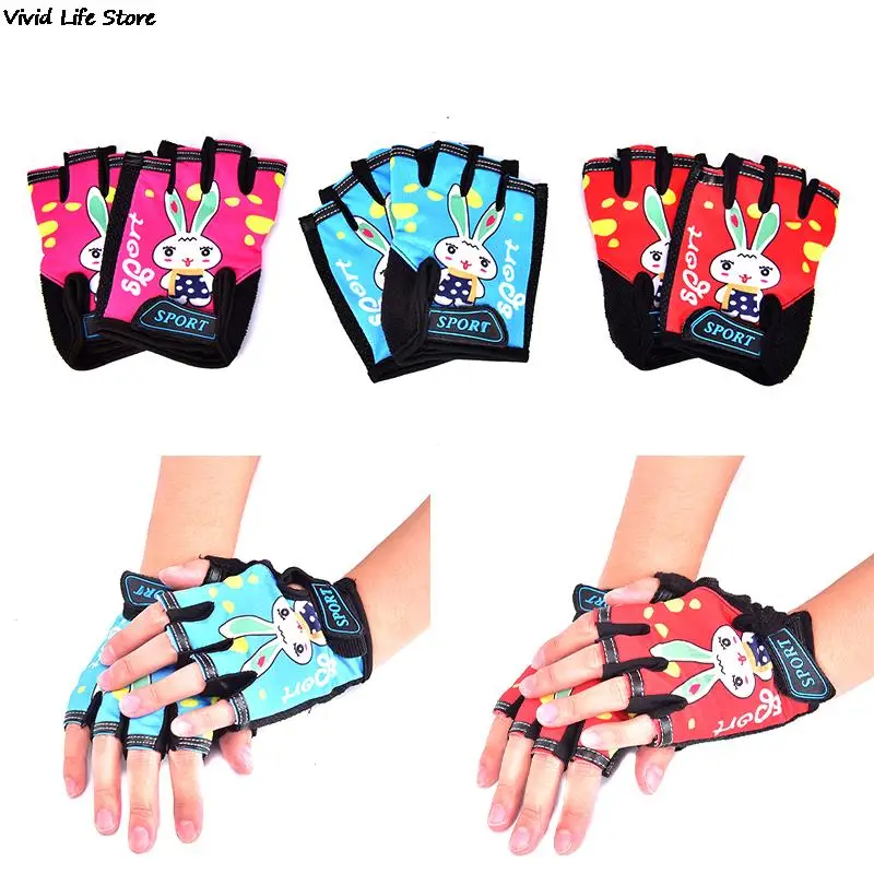 

Bike Bicycle Gloves Kids Child Rabbit Outdoor Sports Non Slip Half Finger Gloves Breathable Materials Cute Bicycle Gloves