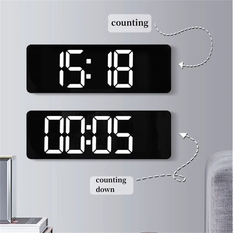New 13/16 Inch LED Large Digital Wall Clock Remote Control Temperature Date Display Power Off Brightness Adjustable Alarms Clock images - 6
