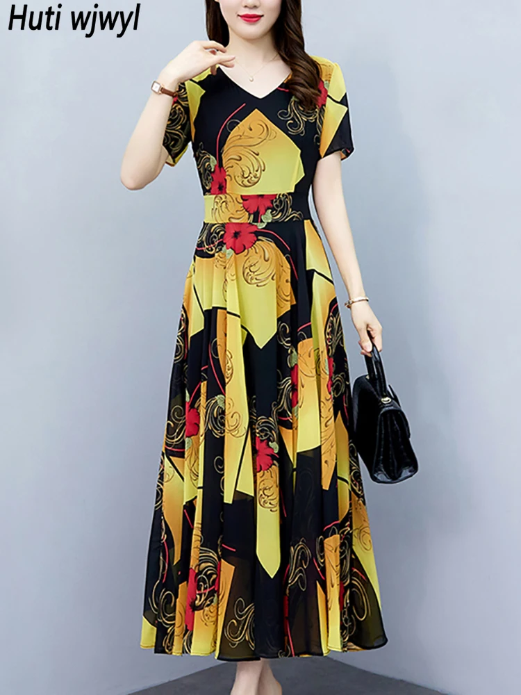 

Женское шифоновое платье с коротким рукавом, повседневное облегающее платье с принтом в стиле международного бренда, лето 2023