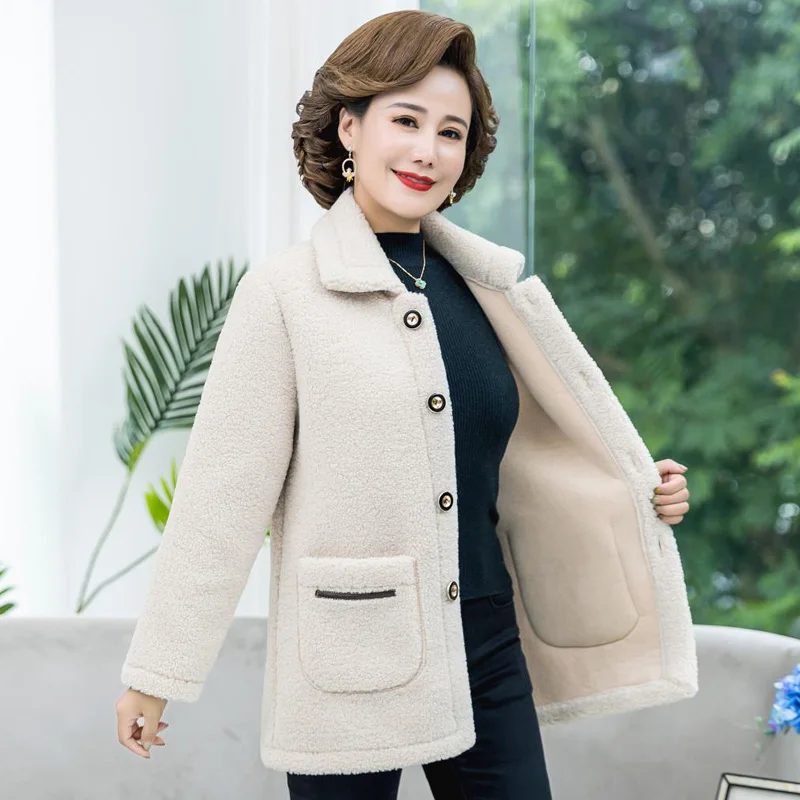 

Korean Winter Coats Women Mother Lamb Wool Coat, Female Granular Fleece Middle-aged And Elderly Tops Woman Jacket Women