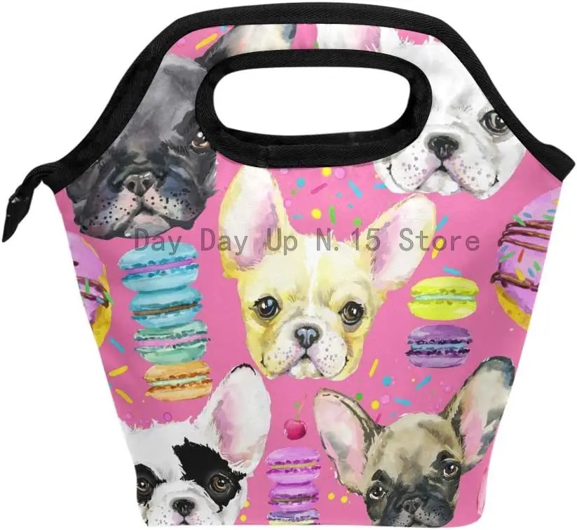 

Cute French Bulldog Cooler Lunchbox School Office Lunch Tote Bag Handbag Reusable Bag for Kids Women Men