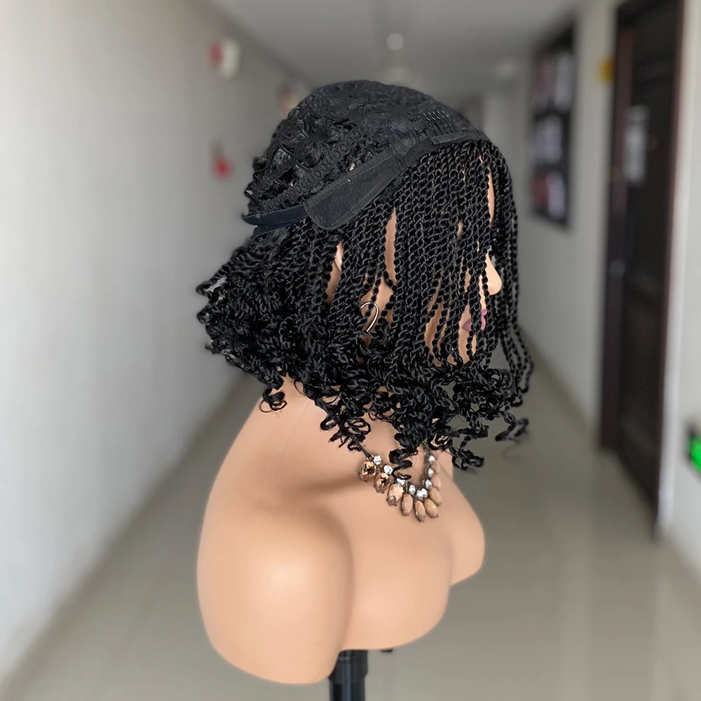 Short Kinky Twist Wig Braided Wigs For Black Women Heat Resistant Crochet Box Braided Wig African Synthetic Braiding Hair Wig