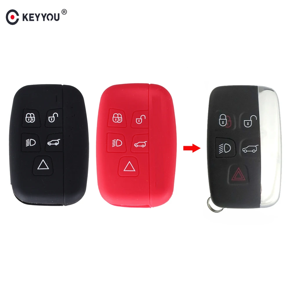 

KEYYOU 5 Buttons Remote Car Key Fob Cover Smart Silicone Key Case For Land Rover Range Rover Sport Vogue Evoque Discovery 4