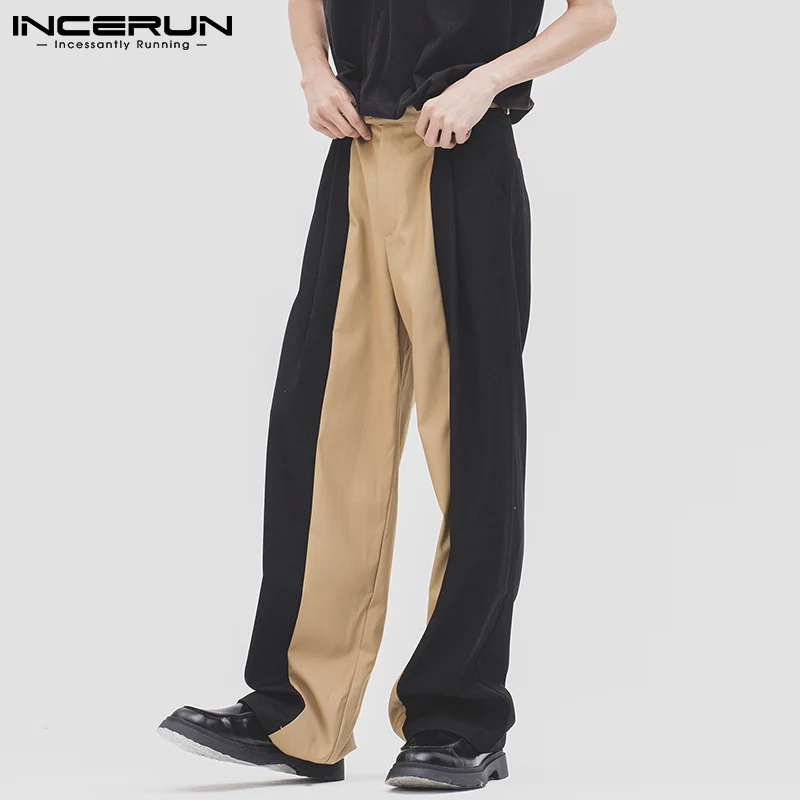 

INCERUN Men Casual Pants Patchwork Button Joggers Pockets Loose Straight Trousers Men 2022 Fashion Leisure Pantalones Hombre 5XL