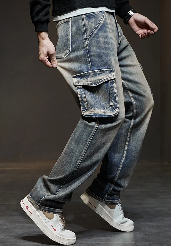 Джинсы мужские в стиле ретро ностальгические брюки из денима американском с