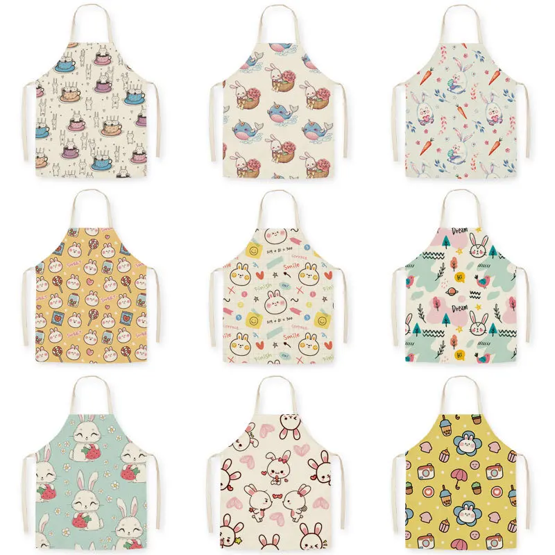 

Household Cleaning Linen Kitchen Apron Cartoon Rabbit Print Adult Parent-child Sleeveless Aprons for Women Baking Accessories