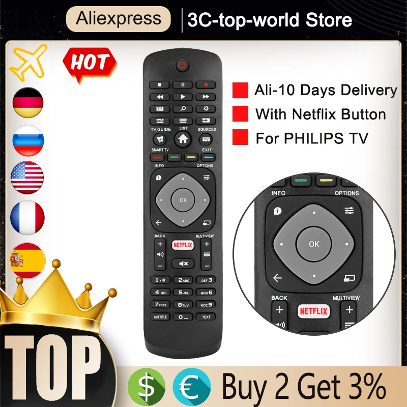Universal Remote Control for Philips 398GR8BD1NEPHH 398GR08BEPHN0006CR 47PFH4109/88 32PHH4009 40PFH4009 50PFH4009 TV Controller