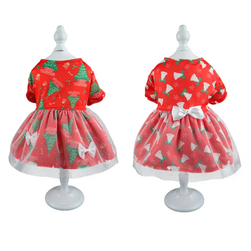 

New Christmas Pet Dog Wedding Dress Tree Printed Pet Clothes For Small Medium Dogs Cute Cat Sheer Mesh Skirt Pet Supplies