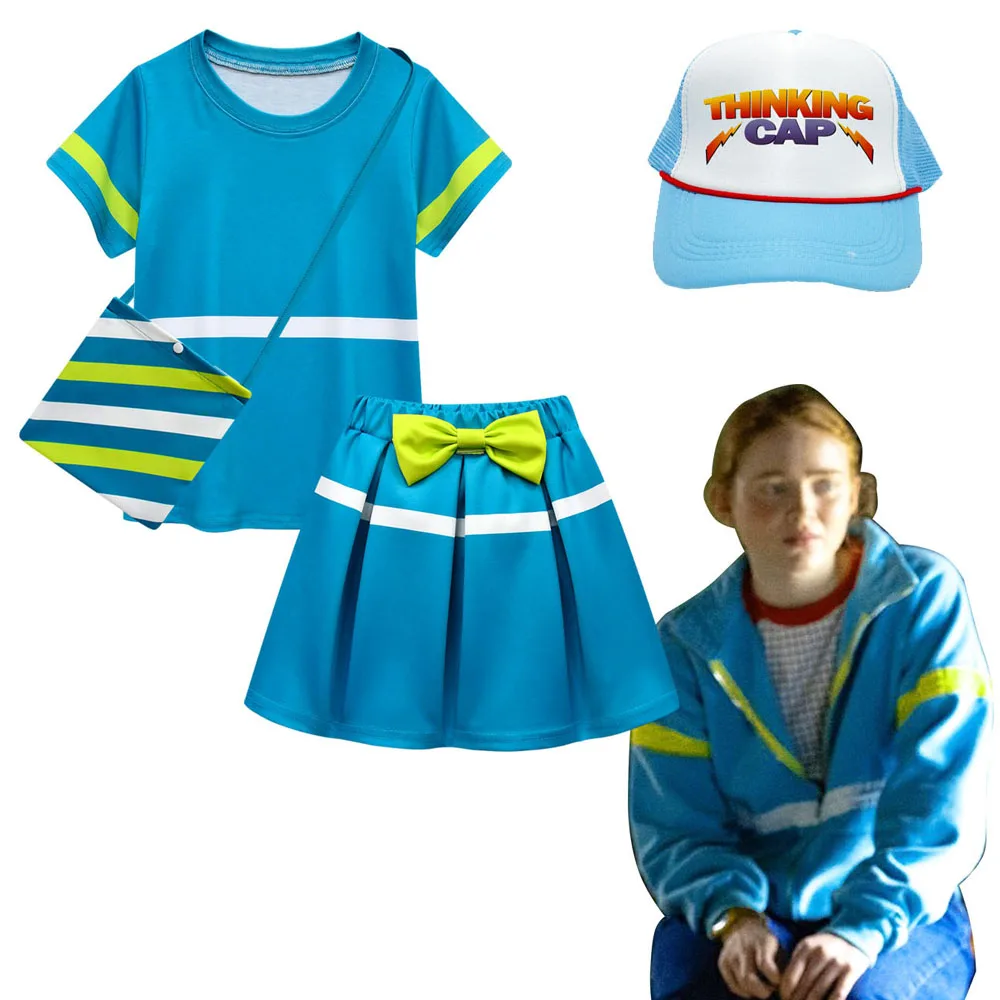 

Kids Girls Clothing Sets Summer Stranger Things Season 4 Girls Clothe Short Sleeve T-Shirt+Pant Dress 2Pcs with Thinking Cap Bag