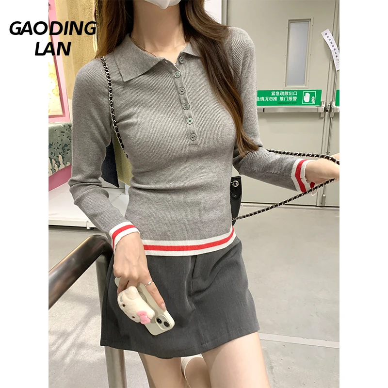 Осень-зима женские усовершенствованные серые свитера с длинным рукавом