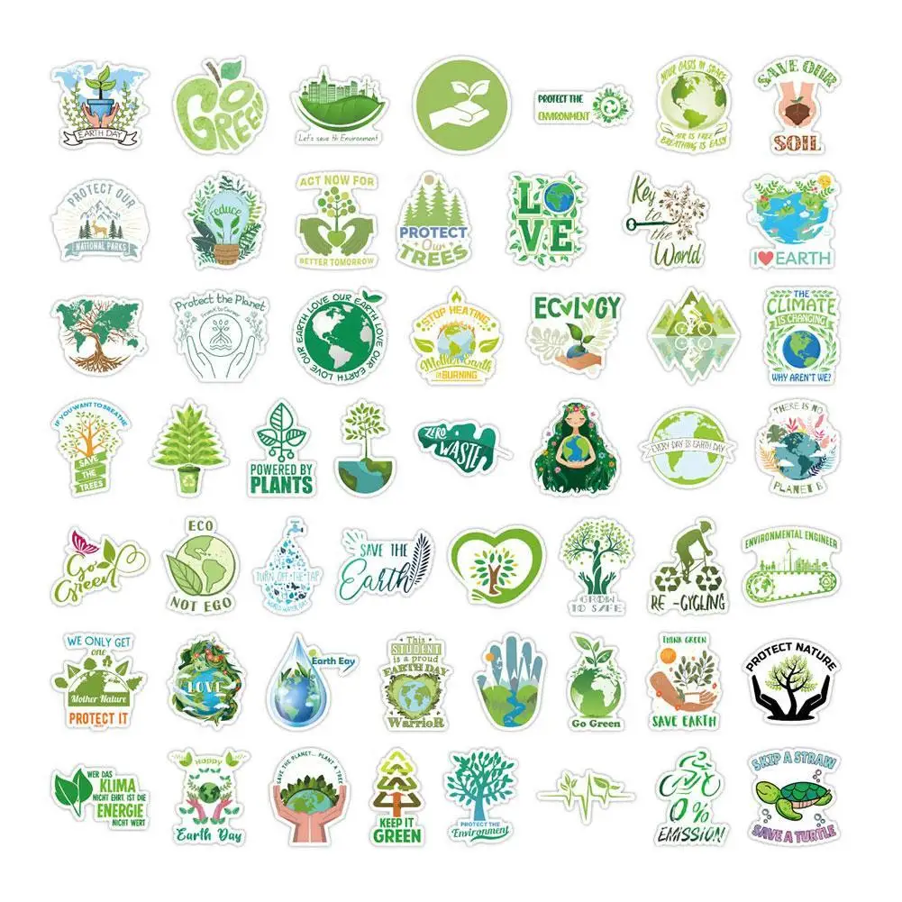 

50PCS Environment Green Stickers Gift Protect the Earth Publicity Cartoon Waterproof Stickers for Kid Laptop Bicycle Car Decal