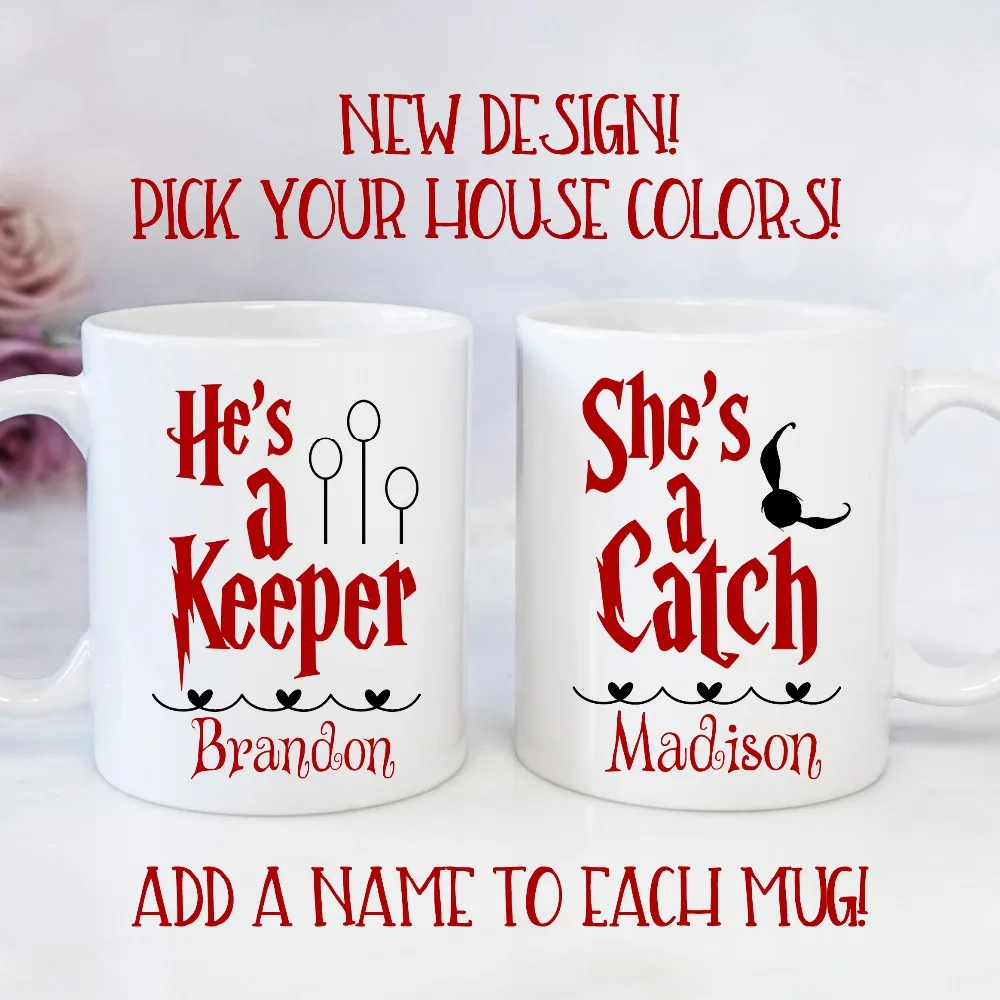 

Personzlise He's A Keeper She's A Catch Cups For Teacher Students Gold Snitch Coffee Mugs Home Decal Friend Gifts Mugs Beer Cups