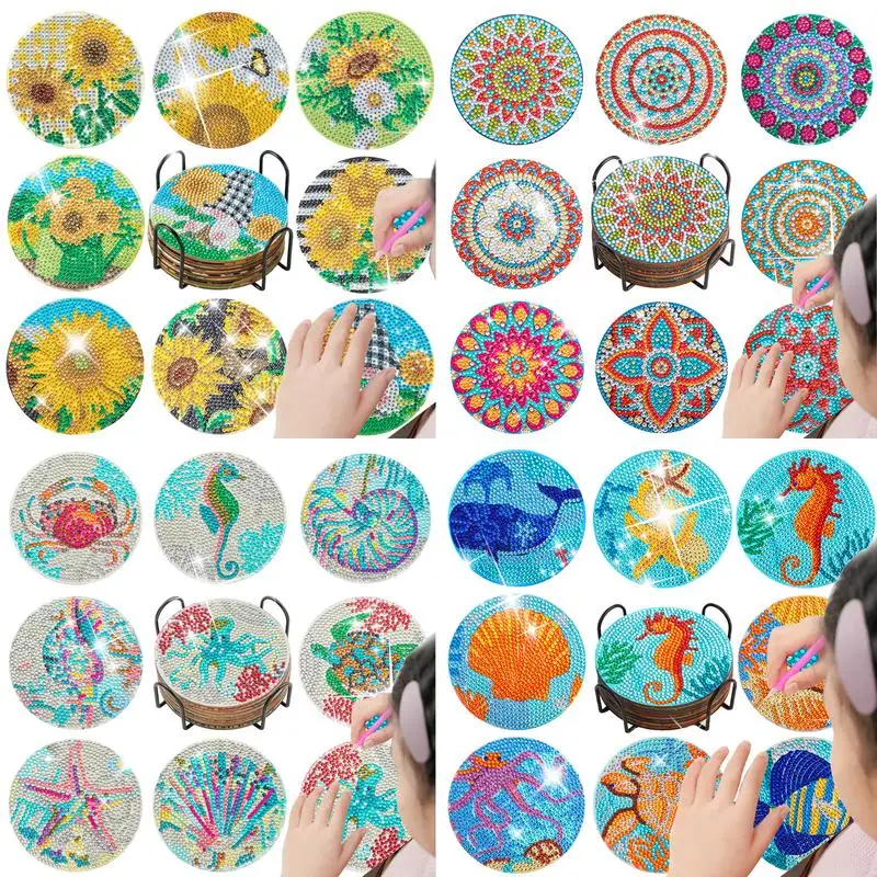 

SDOYUNO 8 шт. морской DIY алмазная живопись подставка для стен вышивка Подставка под стаканы Подушка с подставкой Настольный коврик для чашки коврик