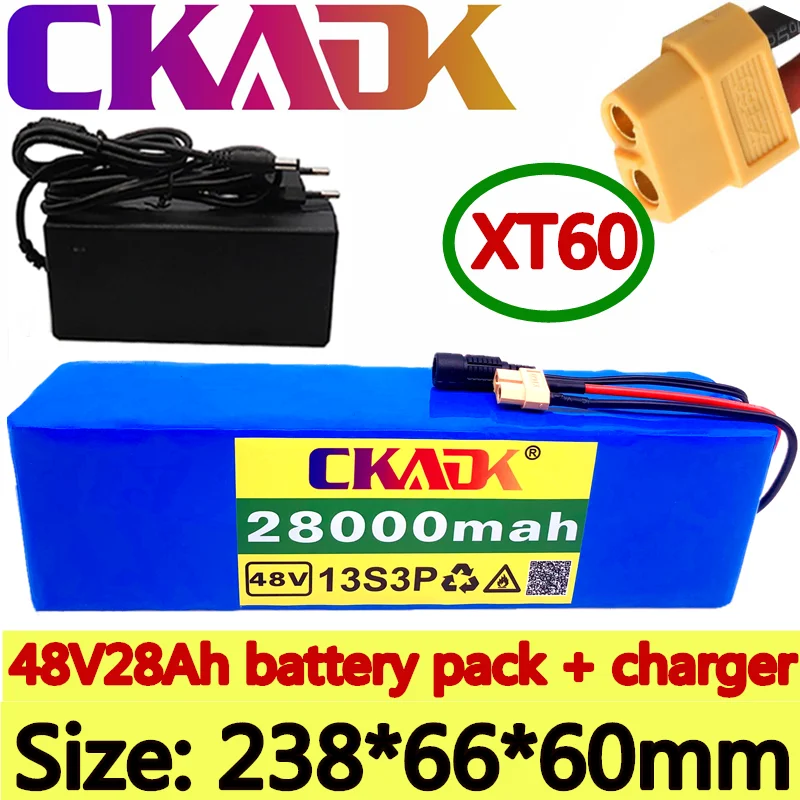 2023 новый аккумулятор CKADK 48 В 13s3p 28Ah аккумулятор 1000 Вт аккумулятор высокой мощности для электровелосипеда BMS с разъемом xt60 + зарядным устройством