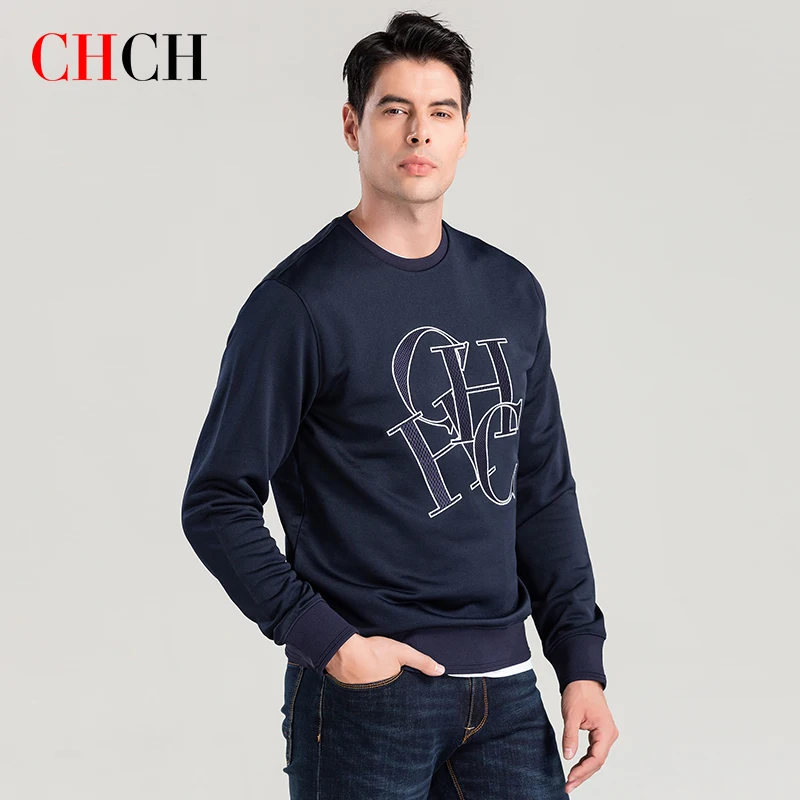 CHCH Fashion Men's Sweatshirt Cotton 100% Embroidered Letters Thin Soft Men's Long Sleeve Clothes Summer Autumn Wear