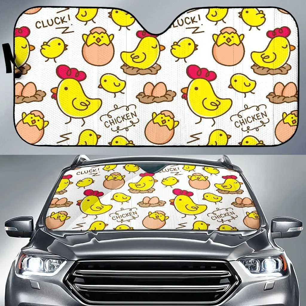 

Farm Chicken Hen Chick Pattern Print Auto Sun Shade Car Windshield Window Cover Sunshade