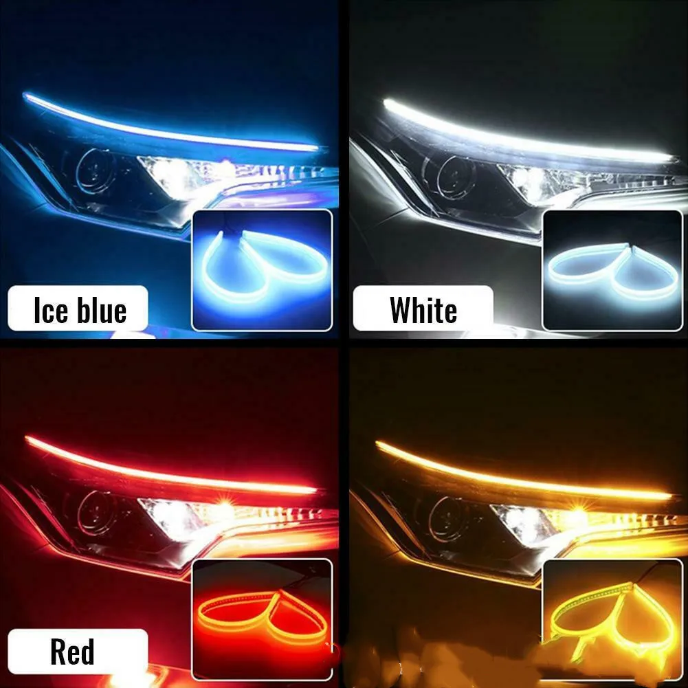 

Светодиодные дневные ходовые огни, гибкие аксессуары для автомобильных фар, желтый сигнал поворота, стоп-сигналы, боковые фары, лента 12 В