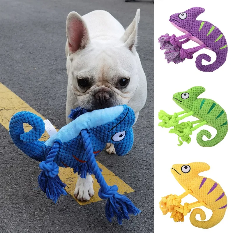 

Interactive Dog Toy Cotton Rope Dog Teeth Grinding Toy Bite-resistant Ultra-Tough Chameleon Shape Pet Small Large Dog Chew Toy