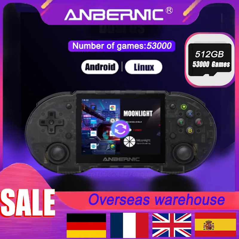 

512G ANBERNIC New Original RG353P Handheld Game Console 3.5 Inch Multi-touch Screen Android Linux System HDMI 53000 Games