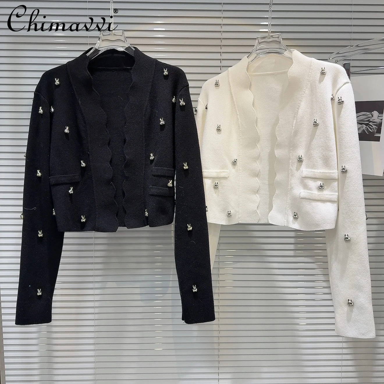 Французский элегантный модный повседневный металлический кардиган с кроликом и