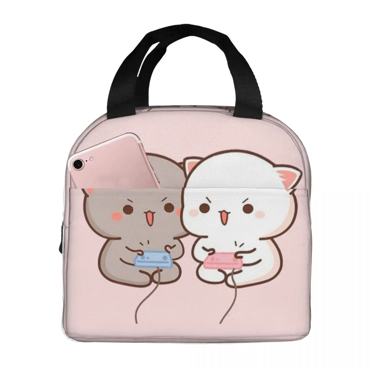 

Lunch Bag for Women Kids Peach And Goma Thermal Cooler Portable Picnic Canvas Lunch Box Handbags