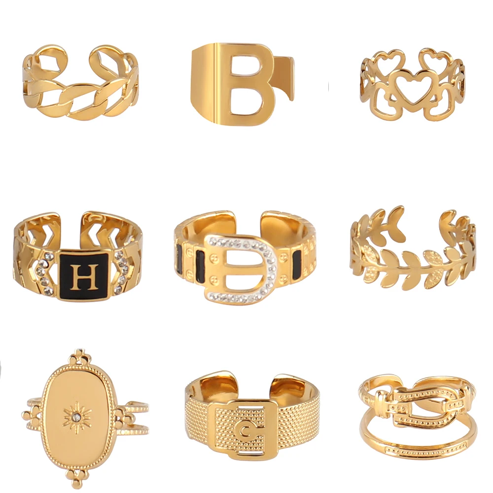 

Stainless Steel Ring For Women Men Vintage Open Ring Gold Silver Color Rings Jewelry Geometry Chain Ring Couple Jewelry