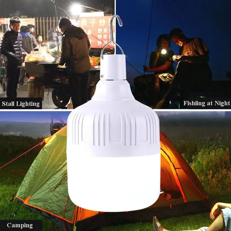 

USB Rechargeable Light Portable Outdoor Camping Tent Lantern Lamp Mobile Hook LED Bulb Emergency Night Light for BBQ Garden