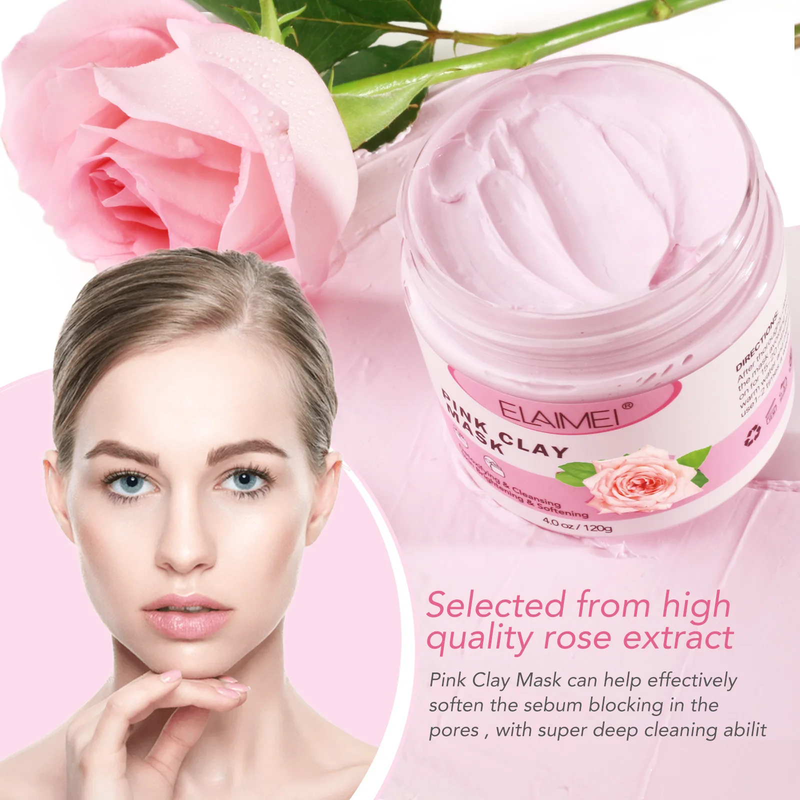 

Pink Clay Mask 120g Detoxifying &amp Cleansing Deep Cleaning Oil Control Moisturizing Skin Brightening &amp Softening 1pcs